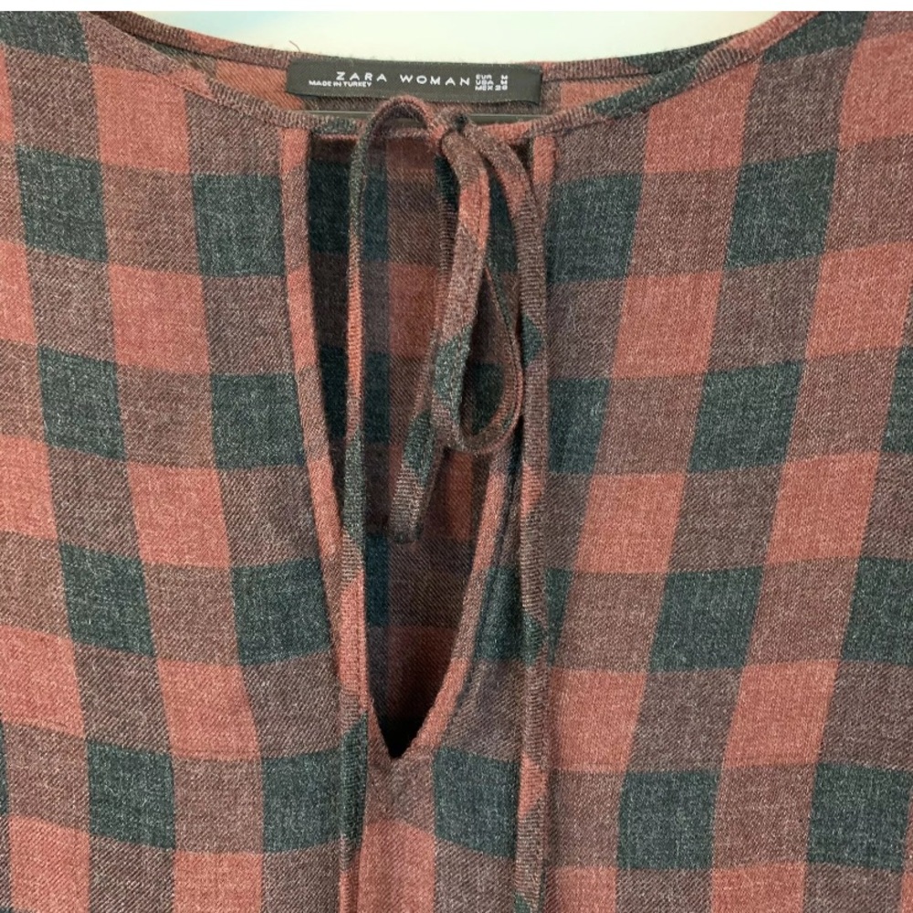 ZARA buffalo plaid oversized top with tassel hem - Picture 4 of 5